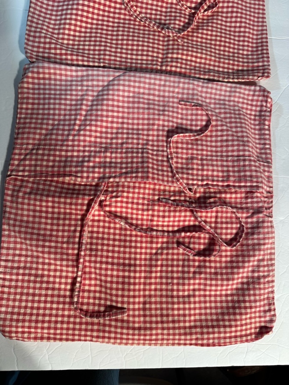 Vtg Redwork Embroidered Pillow Cases Red/White Checkered Gingham Border Girl Boy - Picture 6 of 8